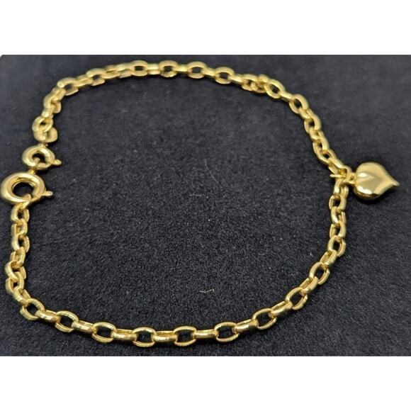 Milor Italy 14K Yellow Gold Heart Charm Bracelet 7.5” 1.46g Delicate Chain - Picture 2 of 7